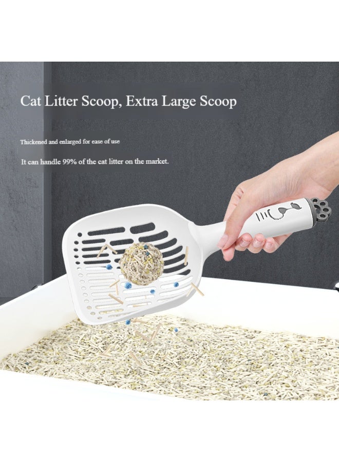 Oldzhan Ergonomic handle cat litter scoop plastic long handle cat scoop large cat scoop poop cat basin cat poop big scoop small hole pet supplies (white) - Image 3